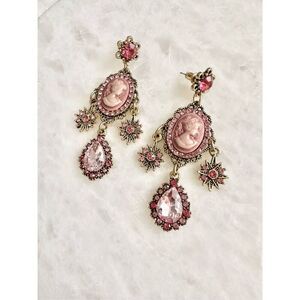 Vintage Pink Cameo Drop Earrings